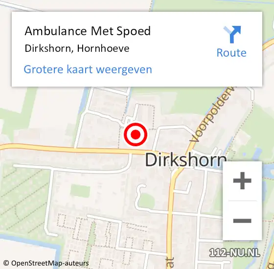 Locatie op kaart van de 112 melding: Ambulance Met Spoed Naar Dirkshorn, Hornhoeve op 13 april 2024 15:07