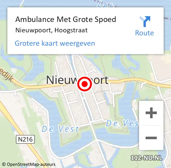 Locatie op kaart van de 112 melding: Ambulance Met Grote Spoed Naar Nieuwpoort, Hoogstraat op 13 april 2024 15:15
