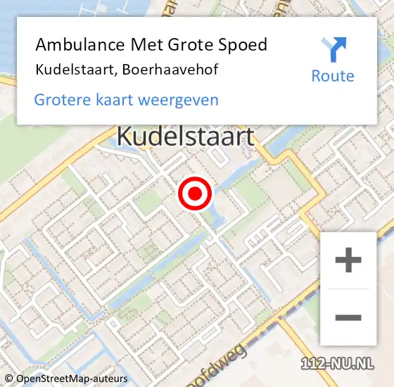 Locatie op kaart van de 112 melding: Ambulance Met Grote Spoed Naar Kudelstaart, Boerhaavehof op 13 april 2024 15:17