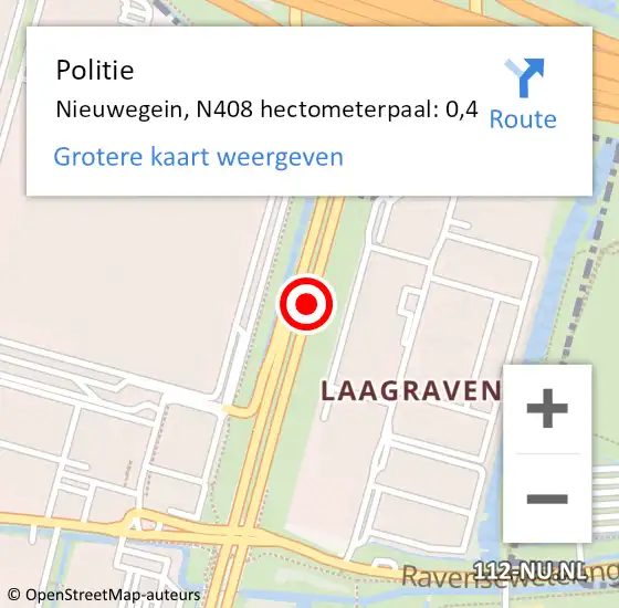Locatie op kaart van de 112 melding: Politie Nieuwegein, N408 hectometerpaal: 0,4 op 13 april 2024 15:28