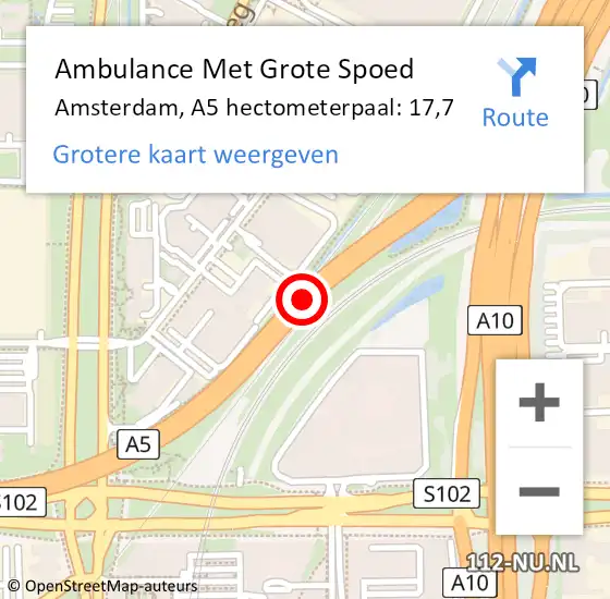 Locatie op kaart van de 112 melding: Ambulance Met Grote Spoed Naar Amsterdam, A5 hectometerpaal: 17,7 op 13 april 2024 15:54