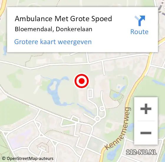 Locatie op kaart van de 112 melding: Ambulance Met Grote Spoed Naar Bloemendaal, Donkerelaan op 13 april 2024 16:00