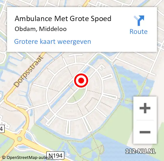Locatie op kaart van de 112 melding: Ambulance Met Grote Spoed Naar Obdam, Middeloo op 13 april 2024 16:08