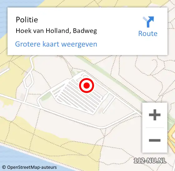Locatie op kaart van de 112 melding: Politie Hoek van Holland, Badweg op 13 april 2024 16:44