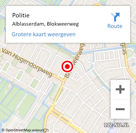 Locatie op kaart van de 112 melding: Politie Alblasserdam, Blokweerweg op 13 april 2024 16:45