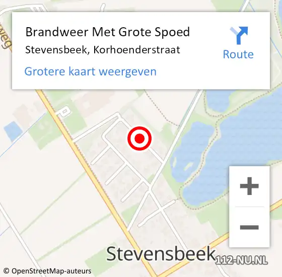 Locatie op kaart van de 112 melding: Brandweer Met Grote Spoed Naar Stevensbeek, Korhoenderstraat op 13 april 2024 16:46