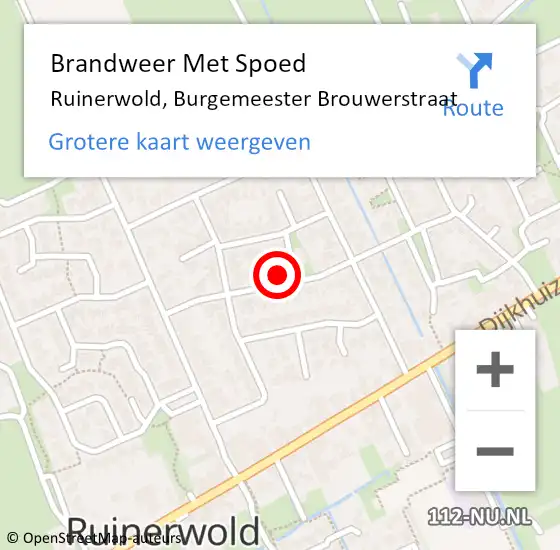Locatie op kaart van de 112 melding: Brandweer Met Spoed Naar Ruinerwold, Burgemeester Brouwerstraat op 13 april 2024 16:47