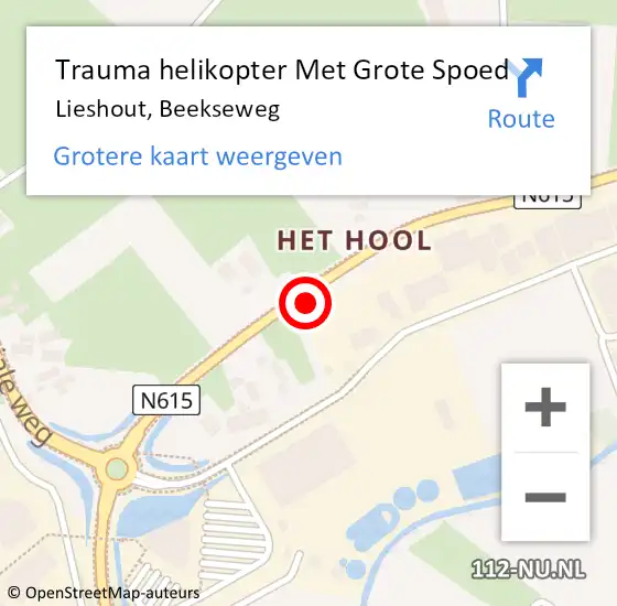 Locatie op kaart van de 112 melding: Trauma helikopter Met Grote Spoed Naar Lieshout, Beekseweg op 13 april 2024 16:50