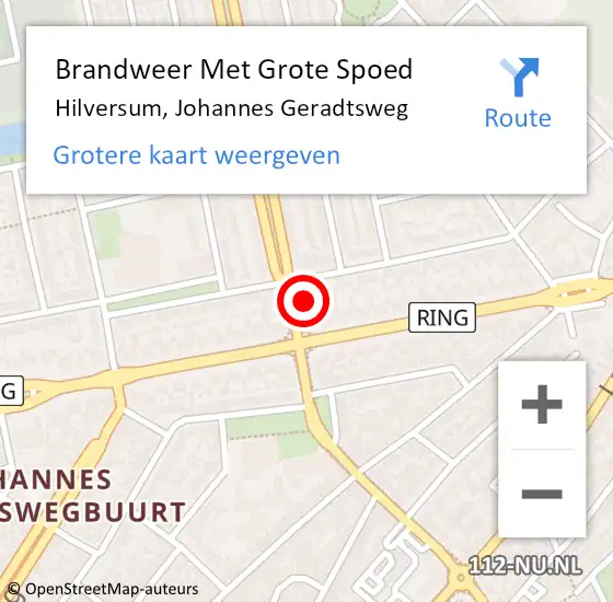 Locatie op kaart van de 112 melding: Brandweer Met Grote Spoed Naar Hilversum, Johannes Geradtsweg op 13 april 2024 16:53