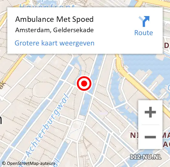 Locatie op kaart van de 112 melding: Ambulance Met Spoed Naar Amsterdam, Geldersekade op 13 april 2024 17:11