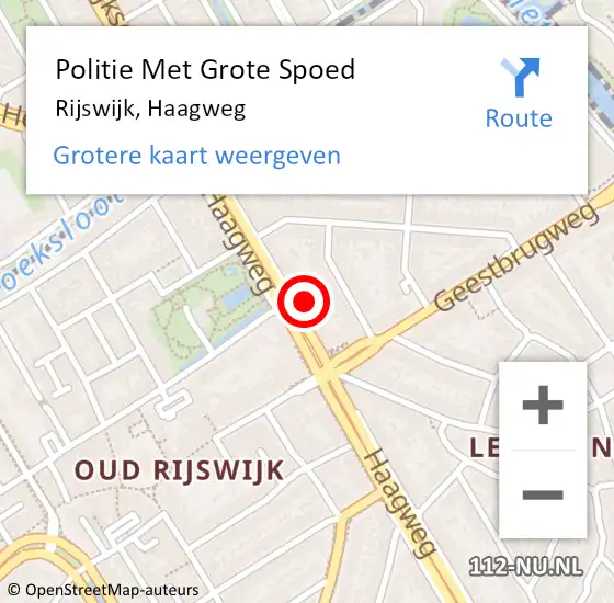 Locatie op kaart van de 112 melding: Politie Met Grote Spoed Naar Rijswijk, Haagweg op 13 april 2024 17:19