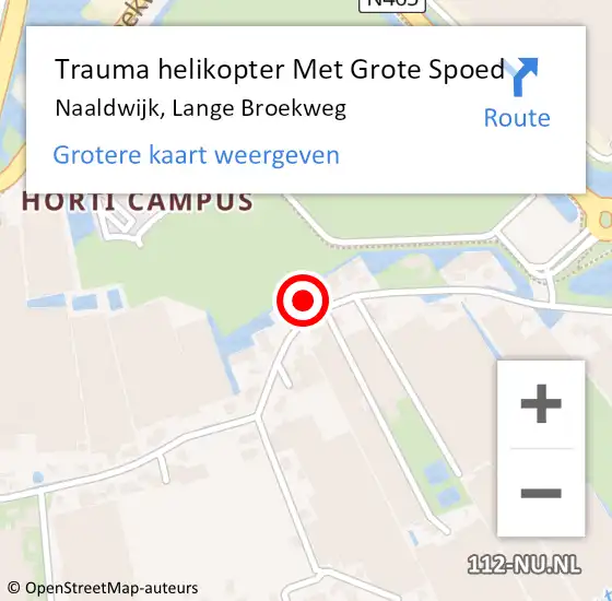 Locatie op kaart van de 112 melding: Trauma helikopter Met Grote Spoed Naar Naaldwijk, Lange Broekweg op 13 april 2024 17:23