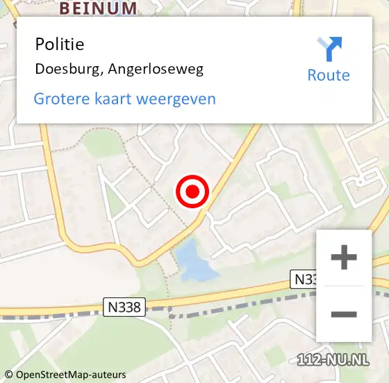 Locatie op kaart van de 112 melding: Politie Doesburg, Angerloseweg op 13 april 2024 18:33