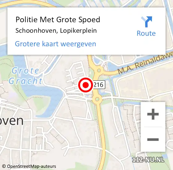 Locatie op kaart van de 112 melding: Politie Met Grote Spoed Naar Schoonhoven, Lopikerplein op 13 april 2024 18:38