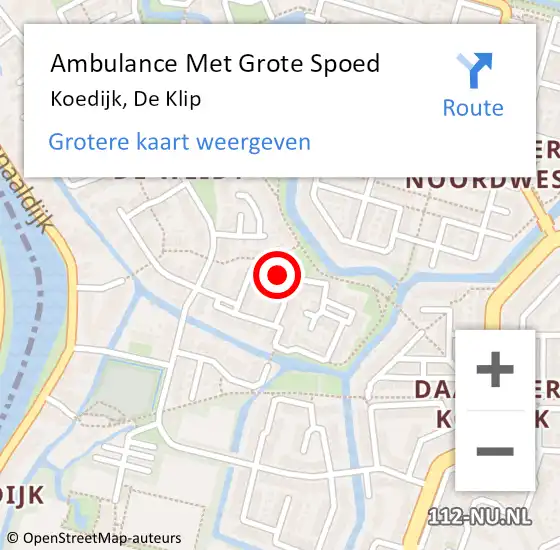 Locatie op kaart van de 112 melding: Ambulance Met Grote Spoed Naar Koedijk, De Klip op 13 april 2024 18:48