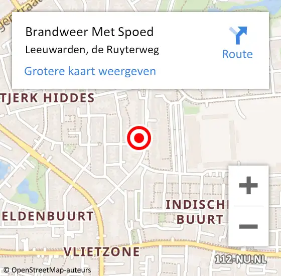 Locatie op kaart van de 112 melding: Brandweer Met Spoed Naar Leeuwarden, de Ruyterweg op 13 april 2024 19:02
