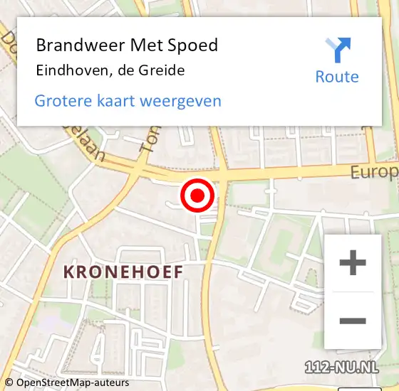 Locatie op kaart van de 112 melding: Brandweer Met Spoed Naar Eindhoven, de Greide op 13 april 2024 19:16