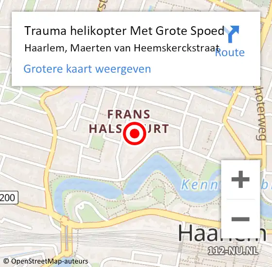 Locatie op kaart van de 112 melding: Trauma helikopter Met Grote Spoed Naar Haarlem, Maerten van Heemskerckstraat op 13 april 2024 19:21