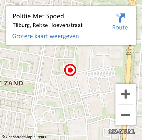 Locatie op kaart van de 112 melding: Politie Met Spoed Naar Tilburg, Reitse Hoevenstraat op 13 april 2024 19:24