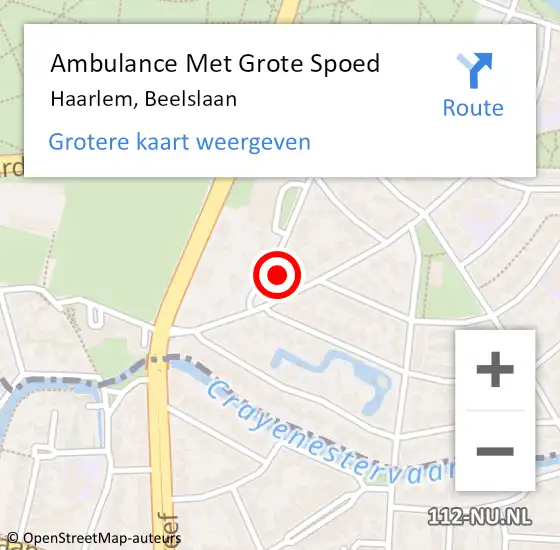 Locatie op kaart van de 112 melding: Ambulance Met Grote Spoed Naar Haarlem, Beelslaan op 13 april 2024 19:28