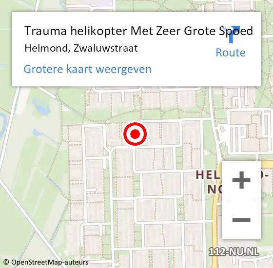Locatie op kaart van de 112 melding: Trauma helikopter Met Zeer Grote Spoed Naar Helmond, Zwaluwstraat op 13 april 2024 19:34