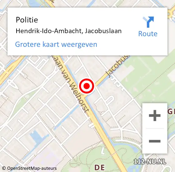 Locatie op kaart van de 112 melding: Politie Hendrik-Ido-Ambacht, Jacobuslaan op 13 april 2024 20:29