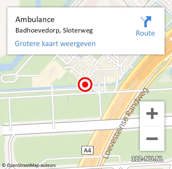 Locatie op kaart van de 112 melding: Ambulance Badhoevedorp, Sloterweg op 13 april 2024 20:35