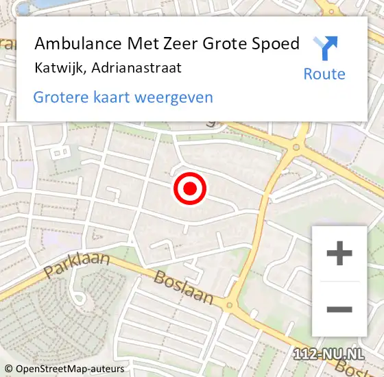 Locatie op kaart van de 112 melding: Ambulance Met Zeer Grote Spoed Naar Katwijk, Adrianastraat op 13 april 2024 20:46