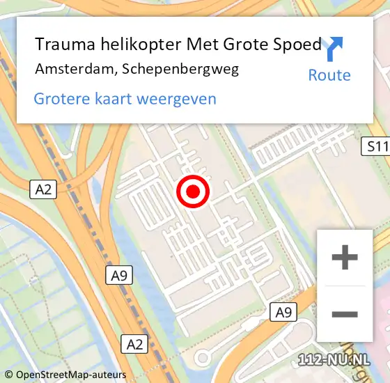 Locatie op kaart van de 112 melding: Trauma helikopter Met Grote Spoed Naar Amsterdam, Schepenbergweg op 13 april 2024 21:17