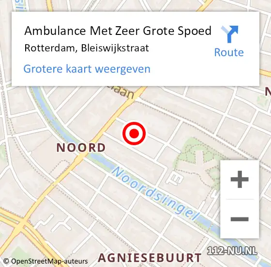 Locatie op kaart van de 112 melding: Ambulance Met Zeer Grote Spoed Naar Rotterdam, Bleiswijkstraat op 13 april 2024 21:22