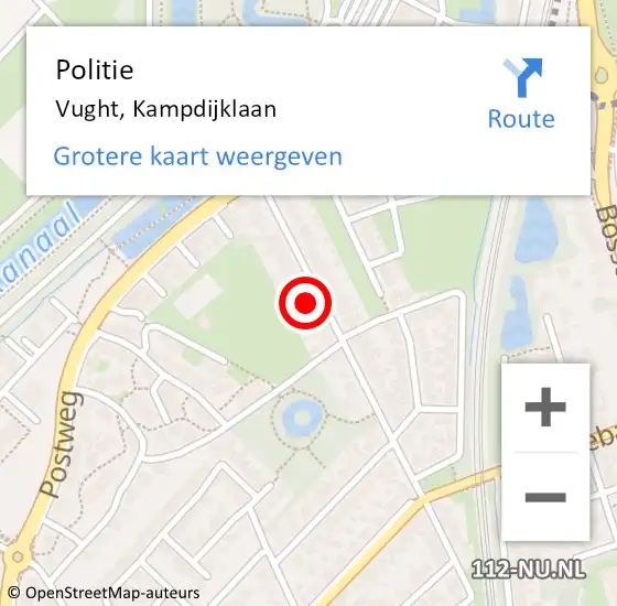 Locatie op kaart van de 112 melding: Politie Vught, Kampdijklaan op 13 april 2024 21:57