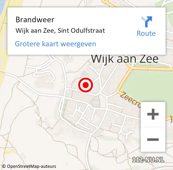 Locatie op kaart van de 112 melding: Brandweer Wijk aan Zee, Sint Odulfstraat op 13 april 2024 22:15