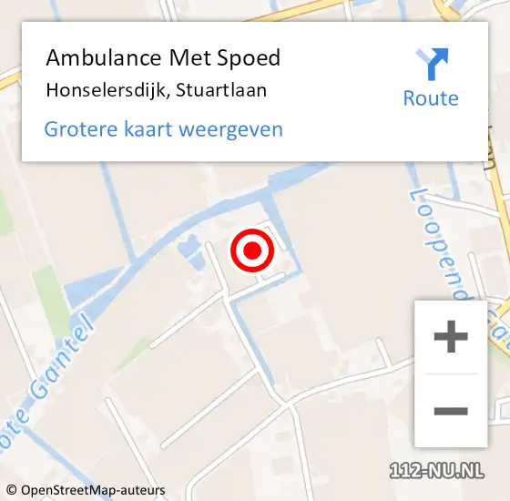 Locatie op kaart van de 112 melding: Ambulance Met Spoed Naar Honselersdijk, Stuartlaan op 13 april 2024 22:31