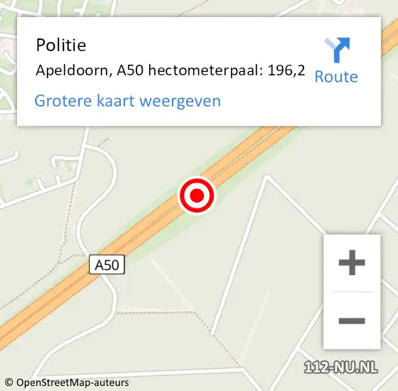 Locatie op kaart van de 112 melding: Politie Apeldoorn, A50 hectometerpaal: 196,2 op 13 april 2024 23:18