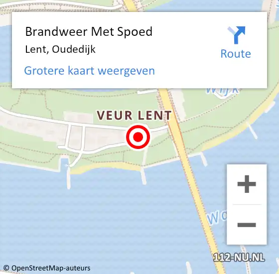 Locatie op kaart van de 112 melding: Brandweer Met Spoed Naar Lent, Oudedijk op 13 april 2024 23:53