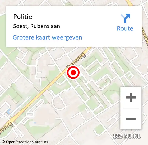 Locatie op kaart van de 112 melding: Politie Soest, Rubenslaan op 13 april 2024 23:56