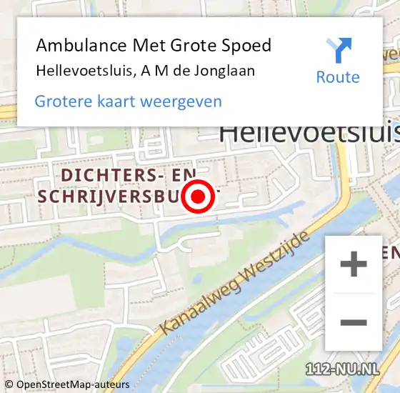 Locatie op kaart van de 112 melding: Ambulance Met Grote Spoed Naar Hellevoetsluis, A M de Jonglaan op 14 april 2024 00:51