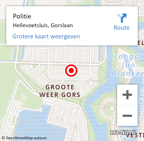 Locatie op kaart van de 112 melding: Politie Hellevoetsluis, Gorslaan op 14 april 2024 01:12