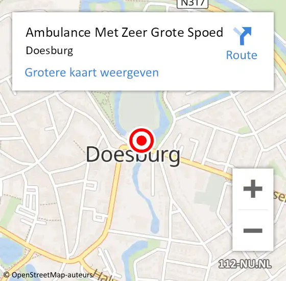 Locatie op kaart van de 112 melding: Ambulance Met Zeer Grote Spoed Naar Doesburg op 14 april 2024 02:27