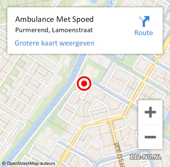 Locatie op kaart van de 112 melding: Ambulance Met Spoed Naar Purmerend, Lamoenstraat op 14 april 2024 03:07