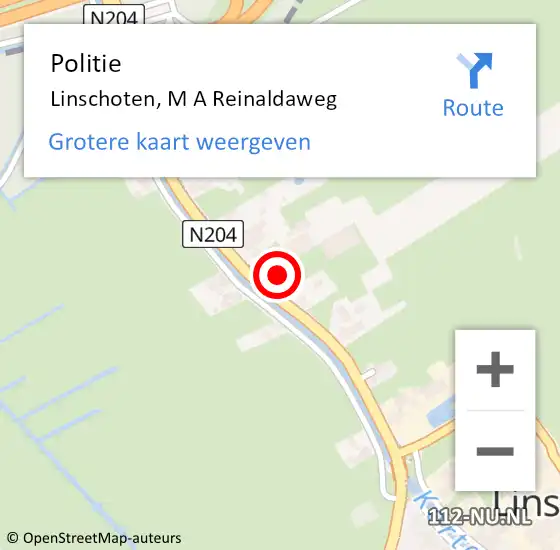 Locatie op kaart van de 112 melding: Politie Linschoten, M A Reinaldaweg op 14 april 2024 03:11