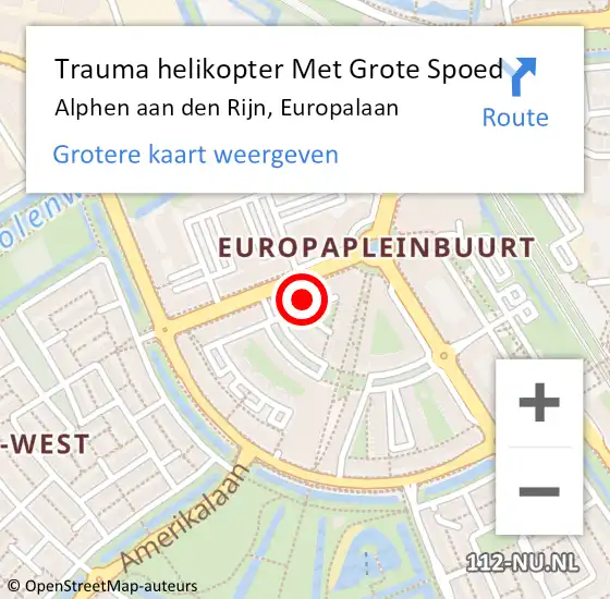 Locatie op kaart van de 112 melding: Trauma helikopter Met Grote Spoed Naar Alphen aan den Rijn, Europalaan op 14 april 2024 04:08