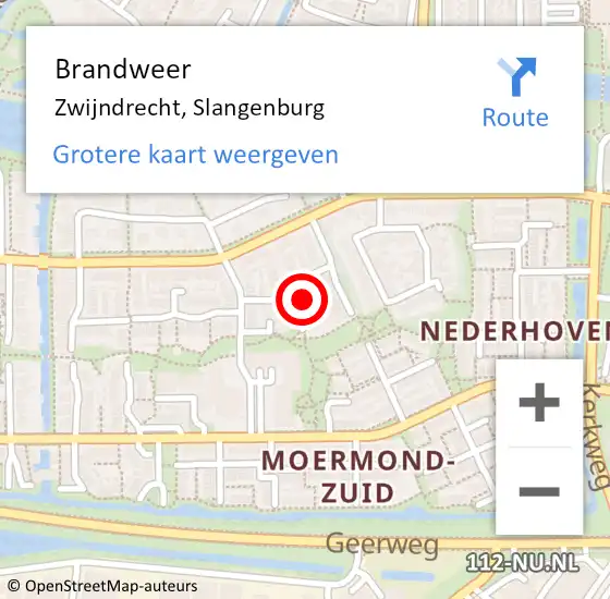 Locatie op kaart van de 112 melding: Brandweer Zwijndrecht, Slangenburg op 14 april 2024 06:00