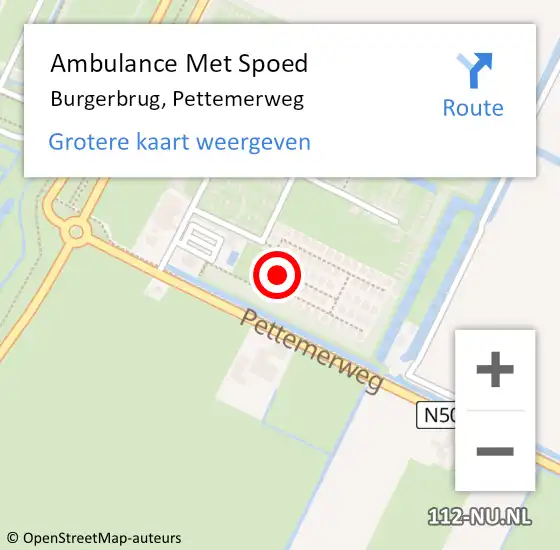 Locatie op kaart van de 112 melding: Ambulance Met Spoed Naar Burgerbrug, Pettemerweg op 14 april 2024 06:15