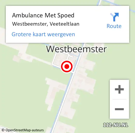 Locatie op kaart van de 112 melding: Ambulance Met Spoed Naar Westbeemster, Veeteeltlaan op 14 april 2024 06:42