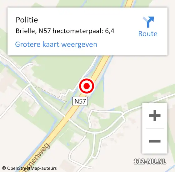 Locatie op kaart van de 112 melding: Politie Brielle, N57 hectometerpaal: 6,4 op 14 april 2024 08:23