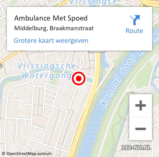 Locatie op kaart van de 112 melding: Ambulance Met Spoed Naar Middelburg, Braakmanstraat op 2 oktober 2014 12:10