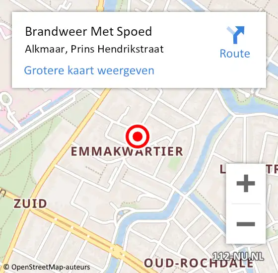 Locatie op kaart van de 112 melding: Brandweer Met Spoed Naar Alkmaar, Prins Hendrikstraat op 14 april 2024 09:04
