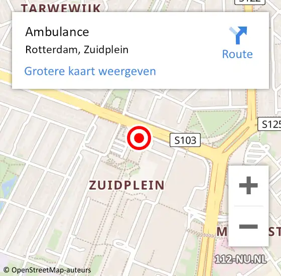 Locatie op kaart van de 112 melding: Ambulance Rotterdam, Zuidplein op 14 april 2024 09:21