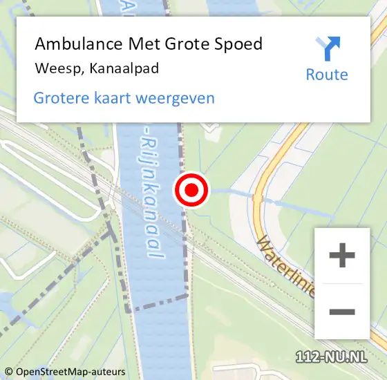 Locatie op kaart van de 112 melding: Ambulance Met Grote Spoed Naar Weesp, Kanaalpad op 14 april 2024 09:35